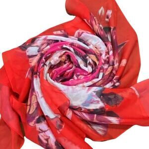 MixIt Soft Red Floral Print Square Scarf Wrap L42" X W42"